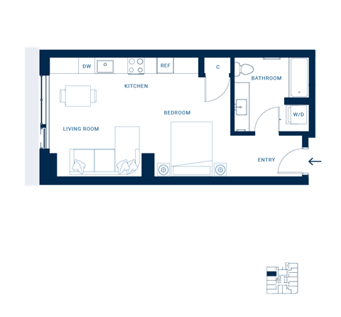 Floor plan for studio, 1 bath, 410 sqft